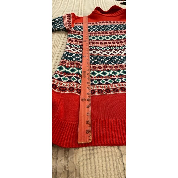 Crown & Ivy Sweater Dress Size Large Red Green Navy Fair Isle Look 60 % Cotton - Picture 11 of 12